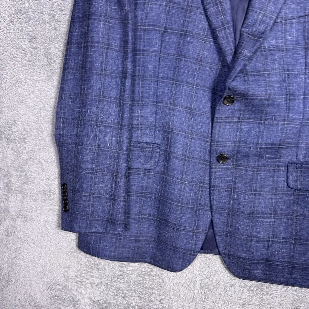 Jos A Bank Sport Coat Mens 44R Signature Windowpane Silk Linen Wool Blazer